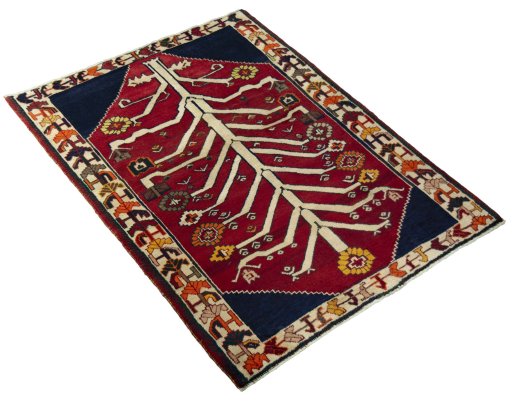 Close-up detail of 2000s Persian Gabbeh rug from Iran / Persia showing Wool weave