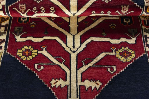 Full view of 2000s Persian Gabbeh rug from Iran / Persia, 153 × 118 cm in Red tones