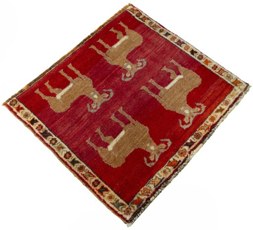 Close-up detail of 2000s Persian Gabbeh rug from Iran / Persia showing Wool weave