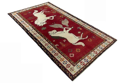 Close-up detail of 2000s Persian Gabbeh rug from Iran / Persia showing Wool weave