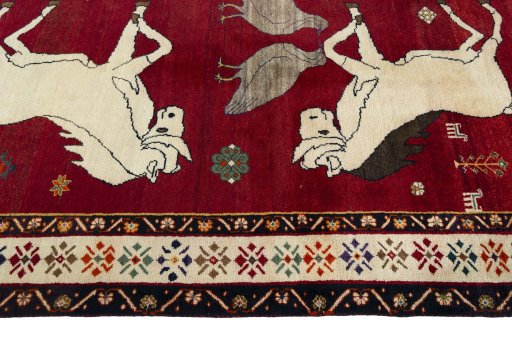 Close-up detail of 2000s Persian Gabbeh rug from Iran / Persia showing Wool weave