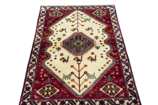 Surface texture of 2000s Persian Gabbeh rug with natural Wool and intricate pattern