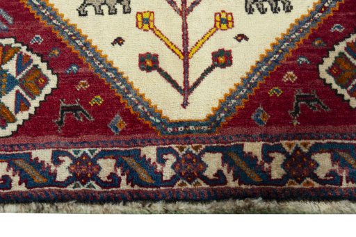 Close-up detail of 2000s Persian Gabbeh rug from Iran / Persia showing Wool weave