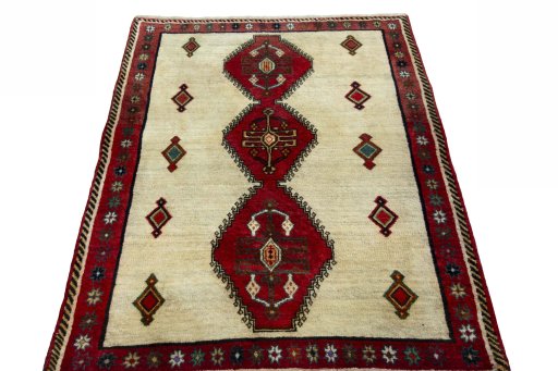 Surface texture of 2000s Persian Gabbeh rug with natural Wool and intricate pattern