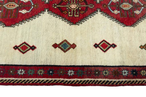 Close-up detail of 2000s Persian Gabbeh rug from Iran / Persia showing Wool weave