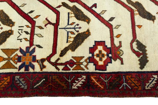 Close-up detail of 2000s Persian Gabbeh rug from Iran / Persia showing Wool weave