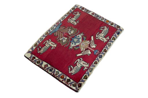 Close-up detail of 2000s Persian Gabbeh rug from Iran / Persia showing Wool weave