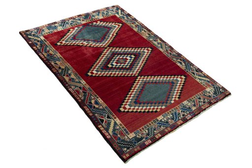 Close-up detail of 2000s Persian Gabbeh rug from Iran / Persia showing Wool weave