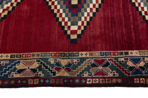 Close-up detail of 2000s Persian Gabbeh rug from Iran / Persia showing Wool weave