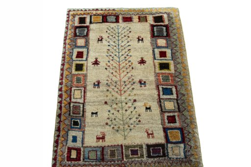 Surface texture of New Persian Gabbeh rug with natural Wool and intricate pattern