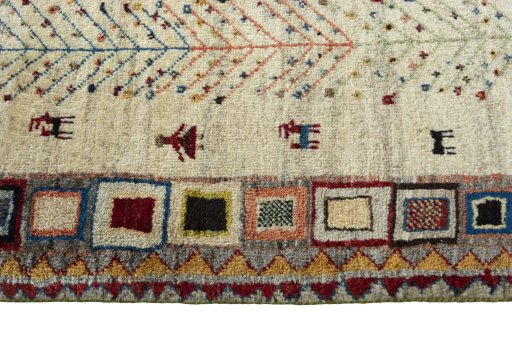 Close-up detail of New Persian Gabbeh rug from Iran / Persia showing Wool weave