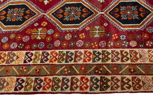 Close-up detail of 2000s Persian Gabbeh rug from Iran / Persia showing Wool weave