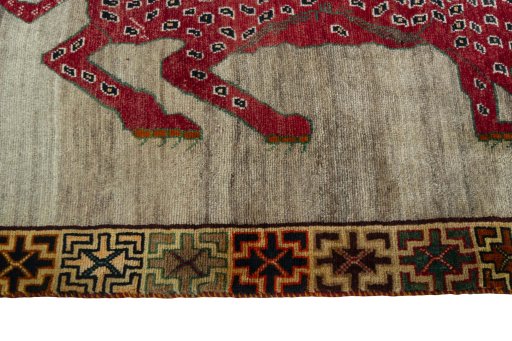 Close-up detail of 2000s Persian Gabbeh rug from Iran / Persia showing Wool weave