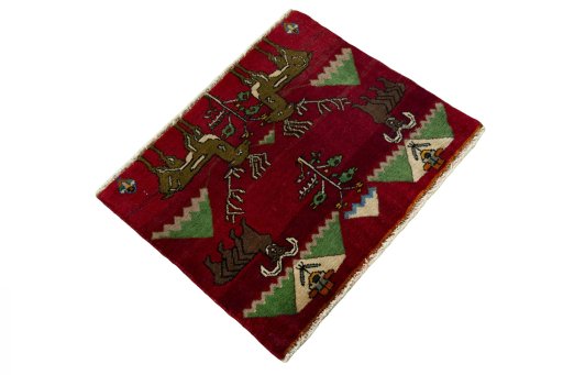 Close-up detail of 2000s Persian Gabbeh rug from Iran / Persia showing Wool weave
