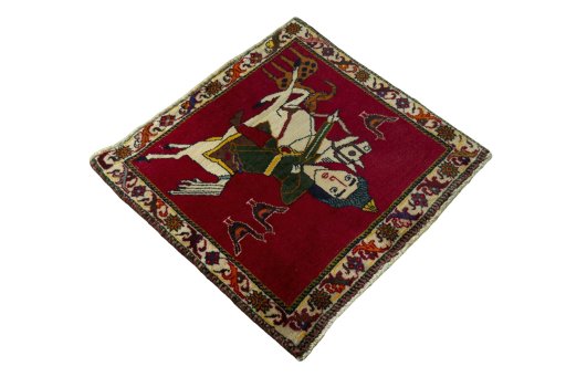 Close-up detail of 2000s Persian Gabbeh rug from Iran / Persia showing Wool weave