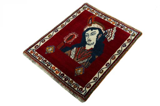 Corner detail of 2000s Persian Gabbeh rug showing border pattern and Wool pile