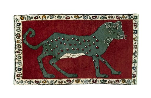Full view of 2000s Persian Gabbeh rug from Iran / Persia, 108 × 63 cm in Red tones