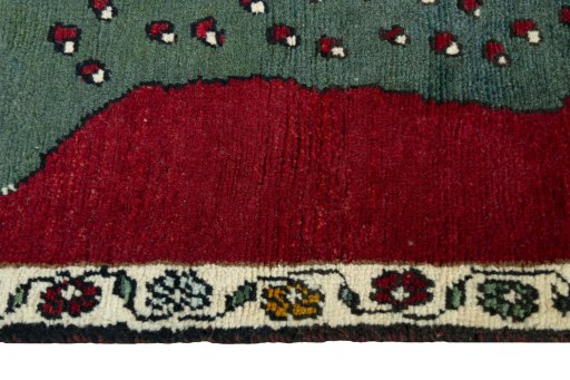 Close-up detail of 2000s Persian Gabbeh rug from Iran / Persia showing Wool weave