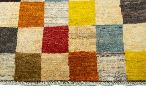 Central medallion detail of 2000s Persian Gabbeh rug from Iran / Persia