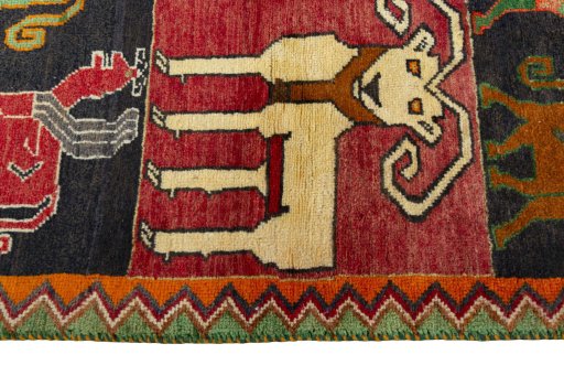 Close-up detail of 2000s Persian Gabbeh rug from Iran / Persia showing Wool weave