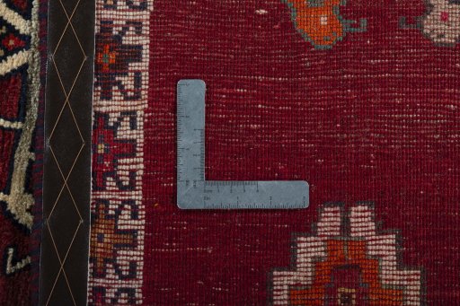 Close-up detail of 2000s Persian Gabbeh rug from Iran / Persia showing Wool weave