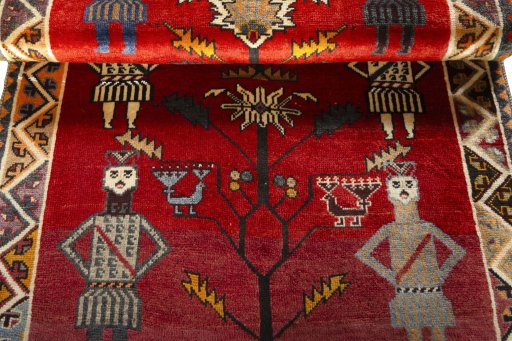 Full view of 2000s Persian Gabbeh rug from Iran / Persia, 183 × 110 cm in Red tones