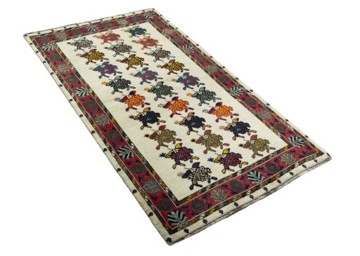 Close-up detail of 2000s Persian Gabbeh rug from Iran / Persia showing Wool weave
