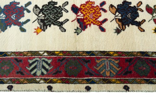 Close-up detail of 2000s Persian Gabbeh rug from Iran / Persia showing Wool weave