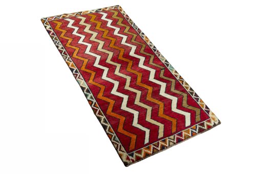 Close-up detail of 2000s Persian Gabbeh rug from Iran / Persia showing Wool weave