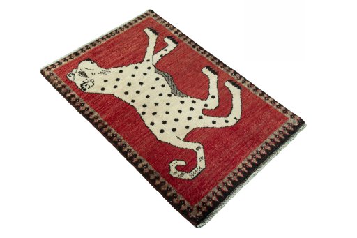 Close-up detail of 2000s Persian Gabbeh rug from Iran / Persia showing Wool weave