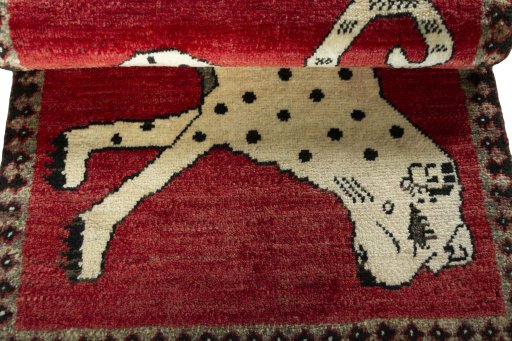 Full view of 2000s Persian Gabbeh rug from Iran / Persia, 97 × 65 cm in Red tones