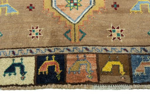 Central medallion detail of 2000s Persian Gabbeh rug from Iran / Persia