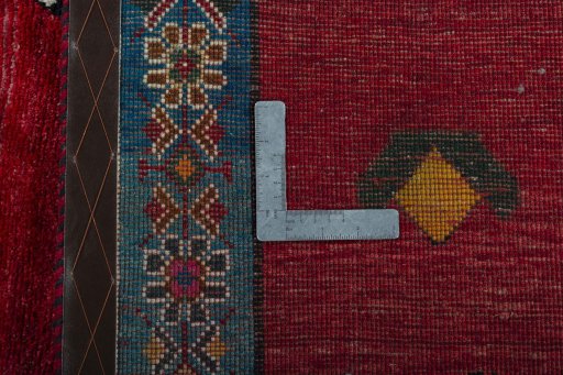 Close-up detail of 2000s Persian Gabbeh rug from Iran / Persia showing Wool weave