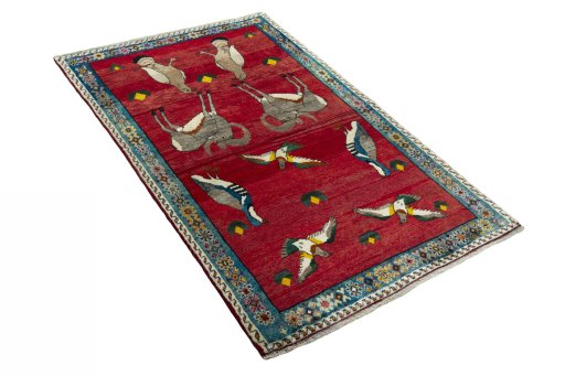 Close-up detail of 2000s Persian Gabbeh rug from Iran / Persia showing Wool weave