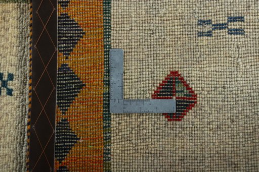 Close-up detail of 2000s Persian Gabbeh rug from Iran / Persia showing Wool weave