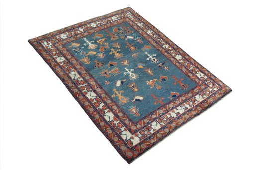 Close-up detail of 2000s Persian Gabbeh rug from Iran / Persia showing Wool weave