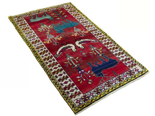 Close-up detail of 2000s Persian Gabbeh rug from Iran / Persia showing Wool weave