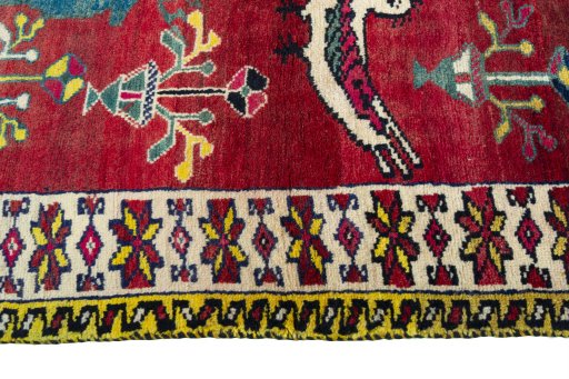 Close-up detail of 2000s Persian Gabbeh rug from Iran / Persia showing Wool weave