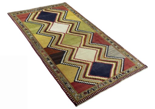 Close-up detail of 2000s Persian Gabbeh rug from Iran / Persia showing Wool weave