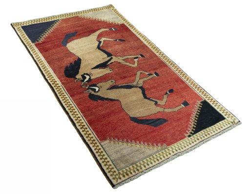 Close-up detail of 2000s Persian Gabbeh rug from Iran / Persia showing Wool weave