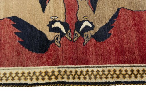 Close-up detail of 2000s Persian Gabbeh rug from Iran / Persia showing Wool weave
