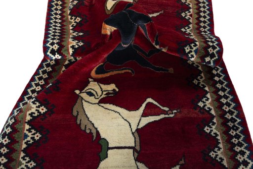 Close-up detail of 2000s Persian Gabbeh rug from Iran / Persia showing Wool weave