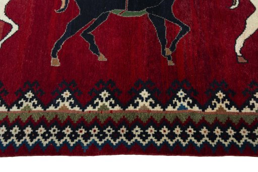 Close-up detail of 2000s Persian Gabbeh rug from Iran / Persia showing Wool weave