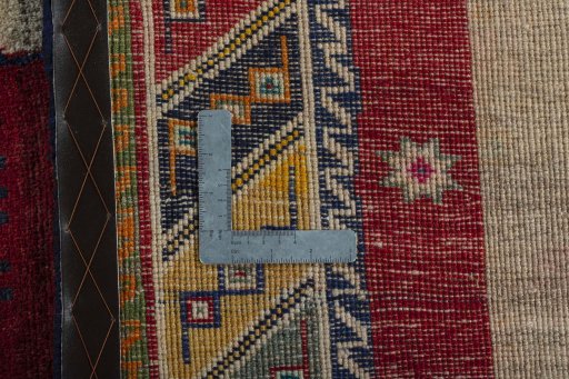 Close-up detail of 2000s Persian Gabbeh rug from Iran / Persia showing Wool weave
