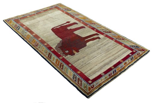 Close-up detail of 2000s Persian Gabbeh rug from Iran / Persia showing Wool weave