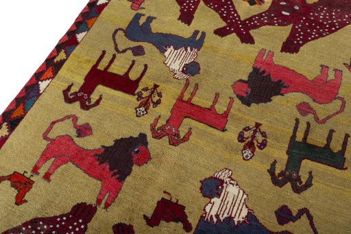 Backside of handmade 2000s Persian Gabbeh rug showing knot structure and weave density