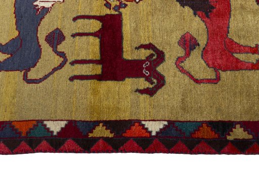 Close-up detail of 2000s Persian Gabbeh rug from Iran / Persia showing Wool weave