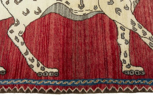 Close-up detail of 2000s Persian Gabbeh rug from Iran / Persia showing Wool weave