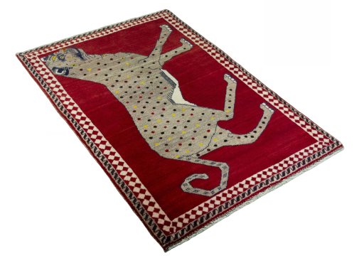 Close-up detail of 2000s Persian Gabbeh rug from Iran / Persia showing Wool weave