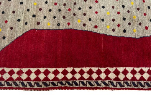 Close-up detail of 2000s Persian Gabbeh rug from Iran / Persia showing Wool weave